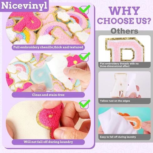 بقع تشنيل ذاتية اللصق لأكياس جرلي: Nicevinyl 116pcs زهرة متعددة الألوان نجم القلب لطيف عصا مطرزة على - إضاءة قوس قوس قزح زينة على ظهر النسيج ديكور in Kuwait