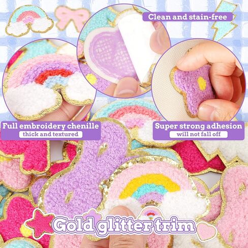 بقع تشنيل ذاتية اللصق لأكياس جرلي: Nicevinyl 116pcs زهرة متعددة الألوان نجم القلب لطيف عصا مطرزة على - إضاءة قوس قوس قزح زينة على ظهر النسيج ديكور in Kuwait