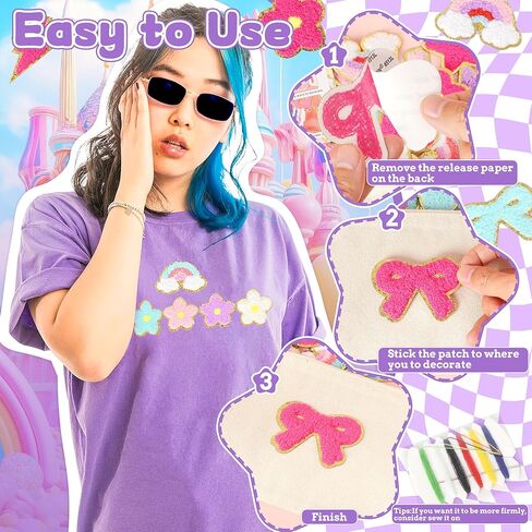 بقع تشنيل ذاتية اللصق لأكياس جرلي: Nicevinyl 116pcs زهرة متعددة الألوان نجم القلب لطيف عصا مطرزة على - إضاءة قوس قوس قزح زينة على ظهر النسيج ديكور in Kuwait