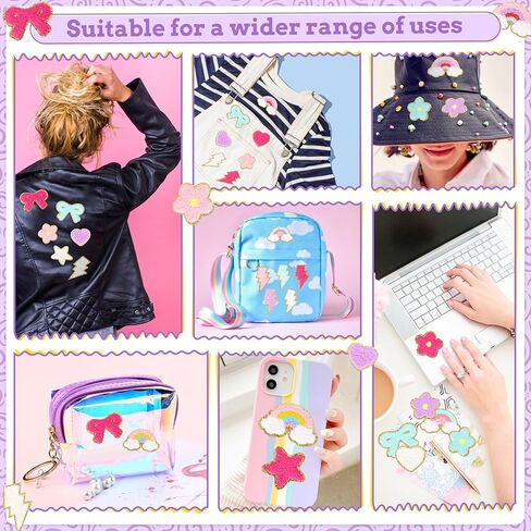 بقع تشنيل ذاتية اللصق لأكياس جرلي: Nicevinyl 116pcs زهرة متعددة الألوان نجم القلب لطيف عصا مطرزة على - إضاءة قوس قوس قزح زينة على ظهر النسيج ديكور in Kuwait