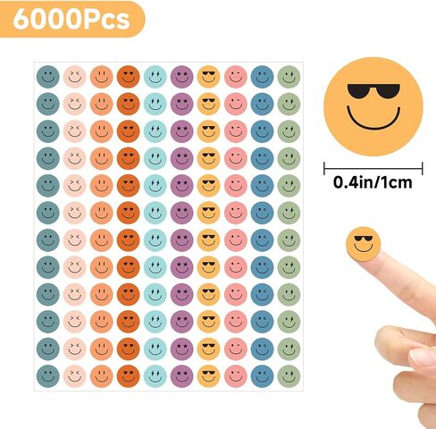 Anwyll 6000Pcs Smiley Face Stickers - 3/8'' Holographic Happy Face Stickers Cute Reward Sticker for Kids Classroom Self Adhesive Positive Incentive Sticker for Teacher Calendar One Happy Dude Birthday in Saudi Arabia