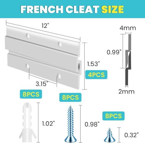 المربط الفرنسي والصور والمرآة شماعات ، المربط الفرنسي من الألومنيوم ، أقواس تثبيت الجدار الأمامي مع مسامير (زوج 12 بوصة 1 ، دعم 100 رطل) in Kuwait