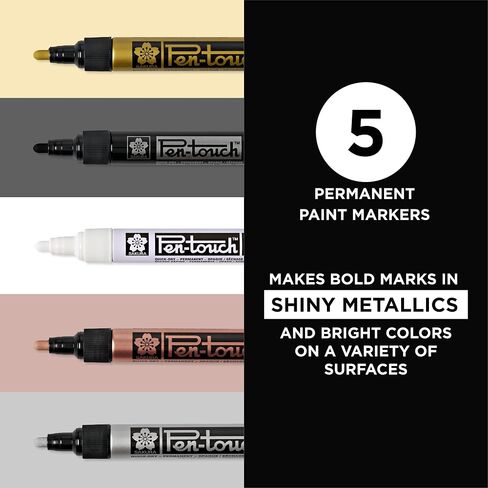 SAKURA Pen-Touch Paint Markers - Permanent Marker Pen - Assorted Metallic Colors - Medium Tip Size - 5 Pack in Kuwait