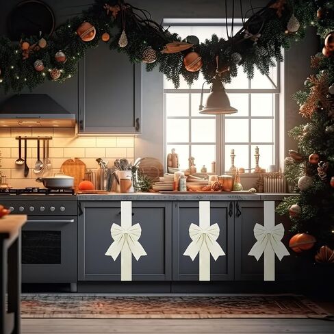 Syhood Christmas Cabinet Big Bows Door Decorative Ribbon Bow Festive Large Bow Ribbon Cabinet Ribbon Bows for Kitchen Cabinets Furniture Room Decorations (Gold,6 Pieces) in Saudi Arabia