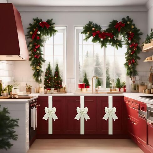 Syhood Christmas Cabinet Big Bows Door Decorative Ribbon Bow Festive Large Bow Ribbon Cabinet Ribbon Bows for Kitchen Cabinets Furniture Room Decorations (Gold,6 Pieces) in Saudi Arabia
