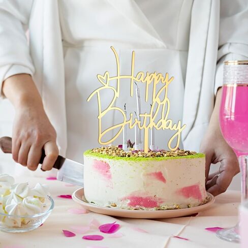 2pcs Happy Birthday Cake Toppers Pink Happy Birthday Cake Decorations Birthdays Decorations Birthdays Cake Supplies for Celebrating Anniversary Party in Saudi Arabia
