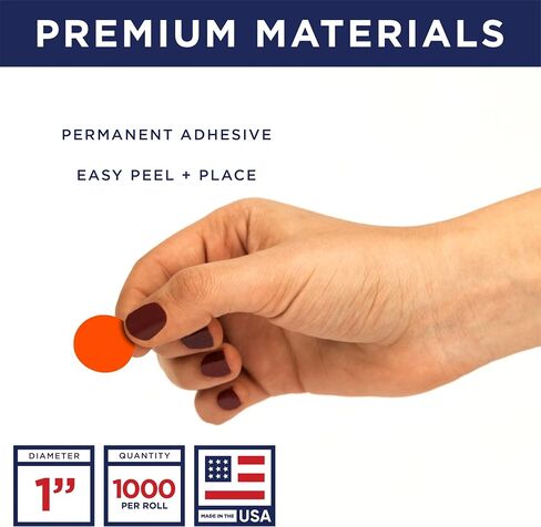 Fluorescent Red 1-Inch Circle Dot Stickers – 1,000 Round Adhesive Labels per Roll, Colored Stickers for Garage Sale Price Tags, Classroom, Inventory, Office & Yard Sale Supplies, Made in USA in Saudi Arabia