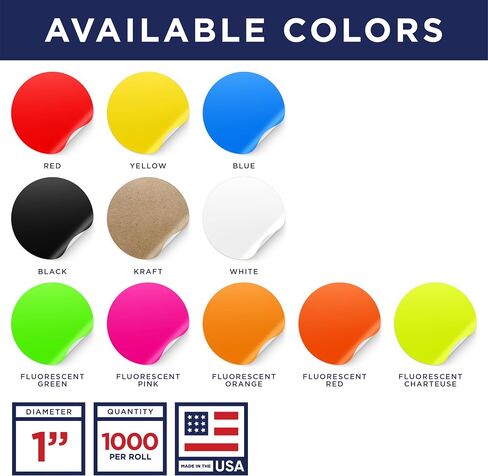 Fluorescent Red 1-Inch Circle Dot Stickers – 1,000 Round Adhesive Labels per Roll, Colored Stickers for Garage Sale Price Tags, Classroom, Inventory, Office & Yard Sale Supplies, Made in USA in Saudi Arabia