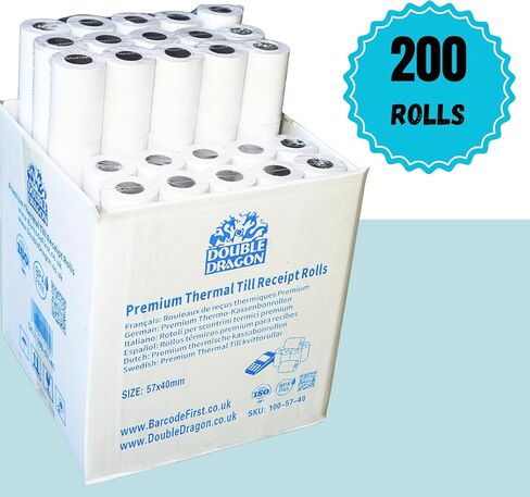 Double Dragon ، 57 × 40 مم من الورق الحراري الممتاز حتى لفة استلام لجهاز بطاقة الائتمان PDQ ، POS ، EPOS [حزمة 10] (قد تختلف الحزمة) in Kuwait