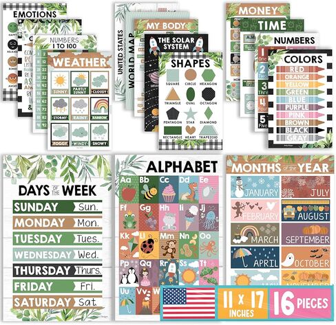 16 Farmhouse Kids Educational Posters For Toddlers - Pre K Learning Posters For Toddlers 1-3, Toddler Posters Educational, Alphabet Poster For Toddlers, Teacher Posters For Classroom Posters in Kuwait
