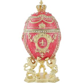 QIFU Hand Painted Enameled White Faberge Egg Style Decorative Hinged Jewelry Trinket Box Unique Gift for Home Decor in Kuwait