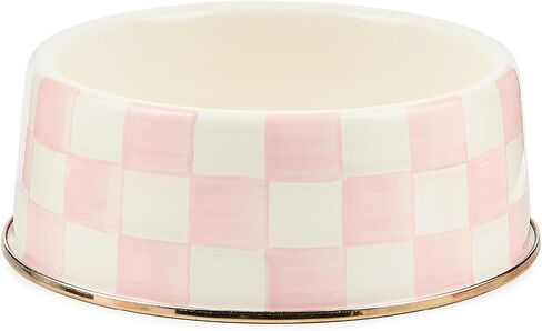 MACKENZIE-CHILDS Enamel Pet Bowl, Cute Cat and Dog Bowl for Food and Water, Medium, Brown-and-White Mocha Check in Saudi Arabia