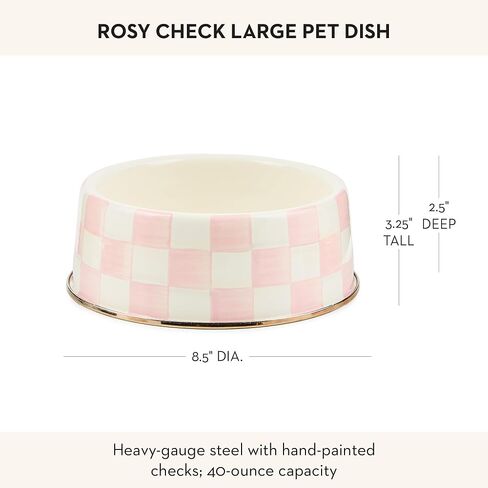 MACKENZIE-CHILDS Enamel Pet Bowl, Cute Cat and Dog Bowl for Food and Water, Medium, Brown-and-White Mocha Check in Saudi Arabia