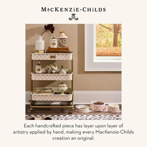 MACKENZIE-CHILDS Enamel Pet Bowl, Cute Cat and Dog Bowl for Food and Water, Medium, Brown-and-White Mocha Check in Saudi Arabia