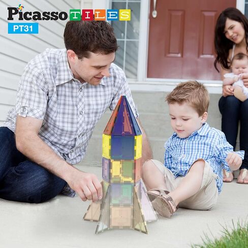 PicassoTiles 12 قطعة من بلاط البناء المغناطيسي الشفاف الشفاف، مجموعة بناء التوسعة، مجموعة أدوات تعلم العلوم والتكنولوجيا والهندسة والرياضيات، ألعاب تعليمية لمرحلة ما قبل المدرسة والأطفال الصغار الأولاد والبنات من عمر 3 سنوات فما فوق in Saudi Arabia