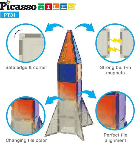 PicassoTiles 12 قطعة من بلاط البناء المغناطيسي الشفاف الشفاف، مجموعة بناء التوسعة، مجموعة أدوات تعلم العلوم والتكنولوجيا والهندسة والرياضيات، ألعاب تعليمية لمرحلة ما قبل المدرسة والأطفال الصغار الأولاد والبنات من عمر 3 سنوات فما فوق in Saudi Arabia