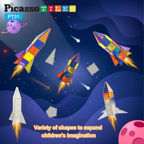 PicassoTiles 12 قطعة من بلاط البناء المغناطيسي الشفاف الشفاف، مجموعة بناء التوسعة، مجموعة أدوات تعلم العلوم والتكنولوجيا والهندسة والرياضيات، ألعاب تعليمية لمرحلة ما قبل المدرسة والأطفال الصغار الأولاد والبنات من عمر 3 سنوات فما فوق in Saudi Arabia