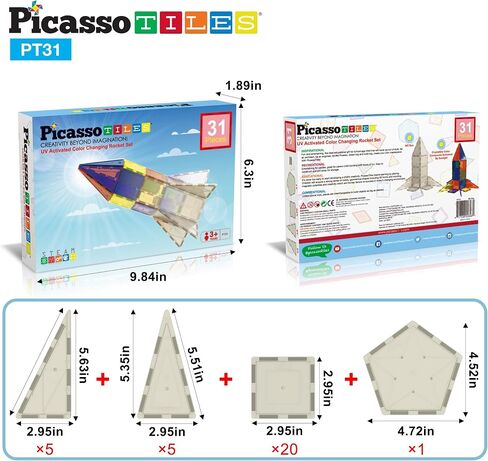 PicassoTiles 12 قطعة من بلاط البناء المغناطيسي الشفاف الشفاف، مجموعة بناء التوسعة، مجموعة أدوات تعلم العلوم والتكنولوجيا والهندسة والرياضيات، ألعاب تعليمية لمرحلة ما قبل المدرسة والأطفال الصغار الأولاد والبنات من عمر 3 سنوات فما فوق in Saudi Arabia