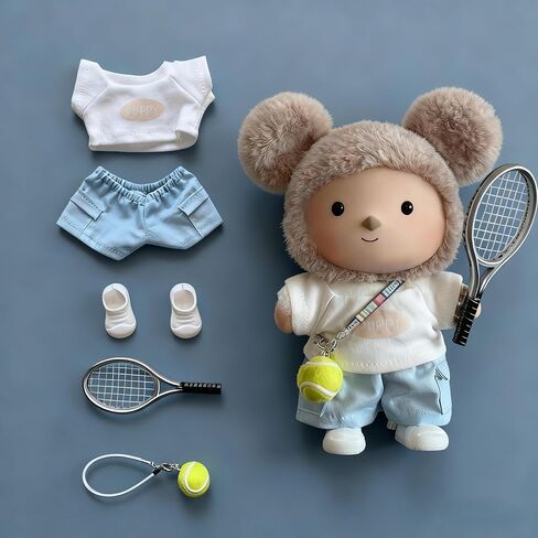 ملابس دمية 17 سم/15 سم مناسبة لـ V1 V2 V3 الزي: ملابس الموضة (دمية غير مدرجة) (مجموعة تنس وردية (أعلى+سروال+كرة تنس+مضرب+أحذية رياضية))) in Kuwait