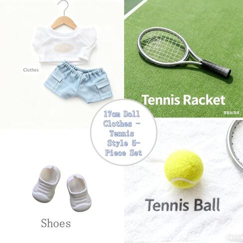 ملابس دمية 17 سم/15 سم مناسبة لـ V1 V2 V3 الزي: ملابس الموضة (دمية غير مدرجة) (مجموعة تنس وردية (أعلى+سروال+كرة تنس+مضرب+أحذية رياضية))) in Kuwait