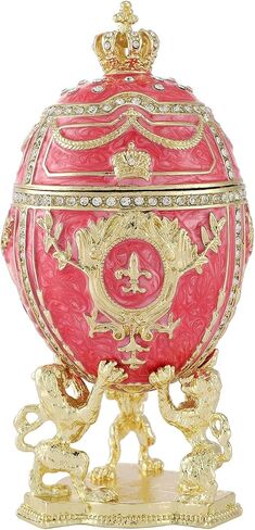 QIFU Hand Painted Enameled White Faberge Egg Style Decorative Hinged Jewelry Trinket Box Unique Gift for Home Decor in Kuwait