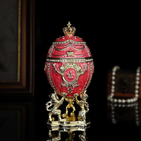 QIFU Hand Painted Enameled White Faberge Egg Style Decorative Hinged Jewelry Trinket Box Unique Gift for Home Decor in Kuwait