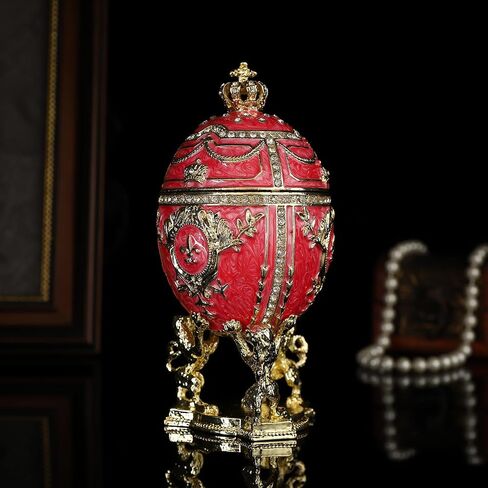 QIFU Hand Painted Enameled White Faberge Egg Style Decorative Hinged Jewelry Trinket Box Unique Gift for Home Decor in Kuwait