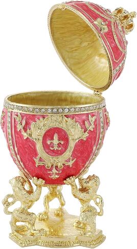 QIFU Hand Painted Enameled White Faberge Egg Style Decorative Hinged Jewelry Trinket Box Unique Gift for Home Decor in Kuwait