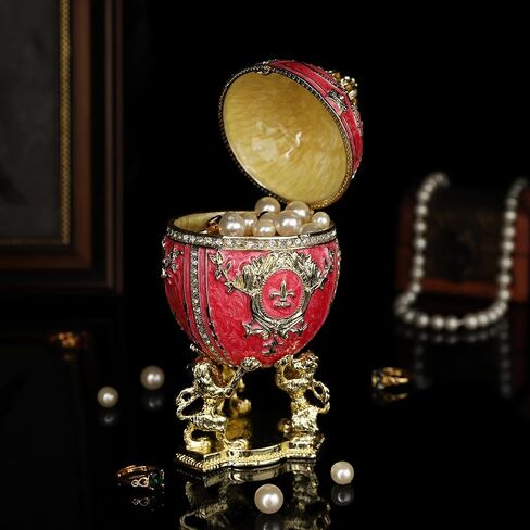 QIFU Hand Painted Enameled White Faberge Egg Style Decorative Hinged Jewelry Trinket Box Unique Gift for Home Decor in Kuwait