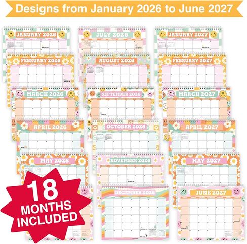 2026 التقويم الحائط كبير - تقويمات الجدار الحلزوني 2026-2027 ، 18 شهرًا تقويمًا من يناير 2026 إلى يونيو 2027 ، تقويمات معلقة للمنزل ، المكتب ، الفصل الدراسي ، Kraft Monthly Planner in Kuwait