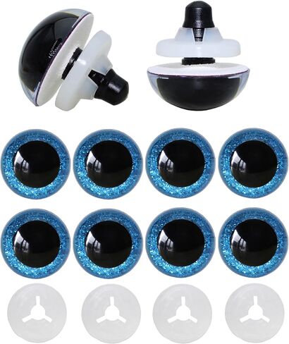 ARTCXC 20Pcs 24mm Large Safety Eyes Plastic Animal Eyes Colorful Glitter Craft Eyes with Sturdy Washers for DIY of Puppet, Bear Crafts, Plush Animal Doll Making Supplies in Kuwait