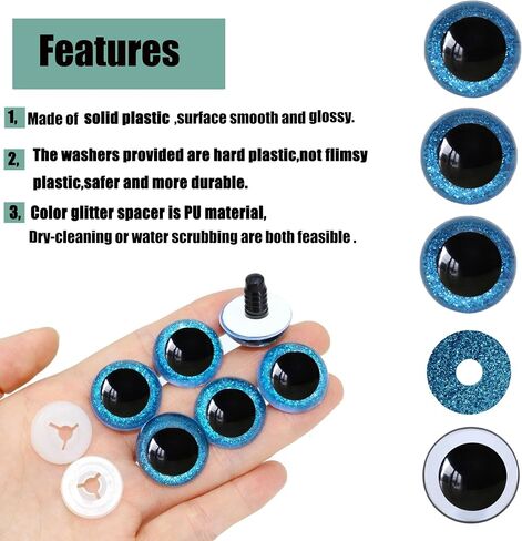 ARTCXC 20Pcs 24mm Large Safety Eyes Plastic Animal Eyes Colorful Glitter Craft Eyes with Sturdy Washers for DIY of Puppet, Bear Crafts, Plush Animal Doll Making Supplies in Kuwait