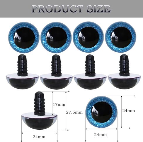 ARTCXC 20Pcs 24mm Large Safety Eyes Plastic Animal Eyes Colorful Glitter Craft Eyes with Sturdy Washers for DIY of Puppet, Bear Crafts, Plush Animal Doll Making Supplies in Kuwait