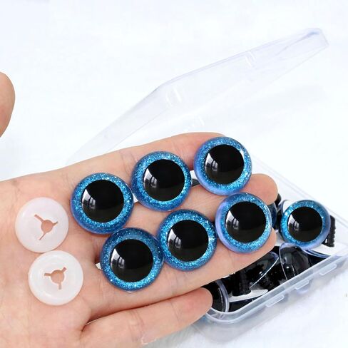ARTCXC 20Pcs 24mm Large Safety Eyes Plastic Animal Eyes Colorful Glitter Craft Eyes with Sturdy Washers for DIY of Puppet, Bear Crafts, Plush Animal Doll Making Supplies in Kuwait