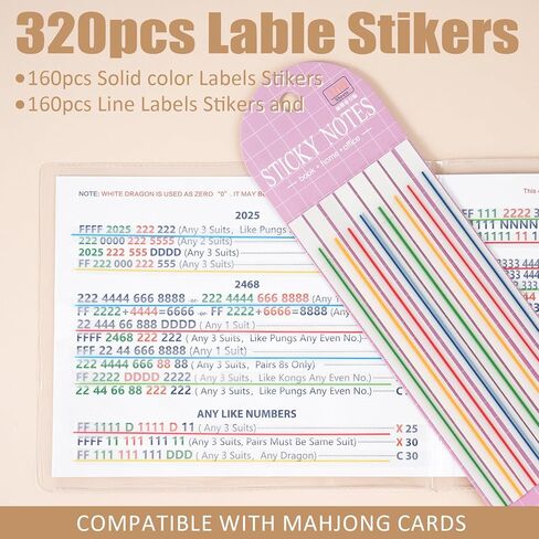 640 pcs Mahjong Card Line Finder Highlighter Tape, Mahjong Line Highlighter Stripe, Transparent Sticky Card Markers Tabs, Mahjong Game Rule Reader, Reusable & No Adhesive Residue (Solid color + Lines) in Saudi Arabia