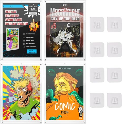 2 Pack Magnetic Comic Book Display Cases Commic Comic Book Protector Hard Case Case Book Top Loaders Acrylic One Touch Wall Mountable Comic Books يناسب معظم القصص المصورة لمجموع Comic Lover Collector in Kuwait