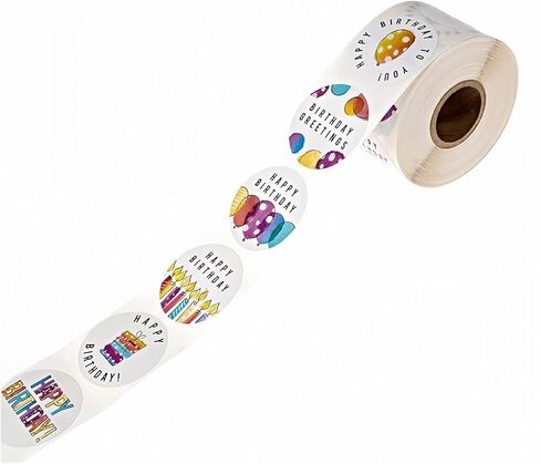 500pcs Happy Birthday Stickers, 1.5 Inch Round Waterproof Labels - Colorful Cartoon Party Decor for Kids Adults, Gift Box, Cake, Cards (6 Designs) (White) in Saudi Arabia