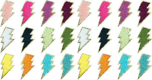 12 PCS Golden Edges Lightning Iron On Patch Bolt Patch Chenille Embroidery Patche Sew On Patch for DIY Hats Bags Jackets in Saudi Arabia