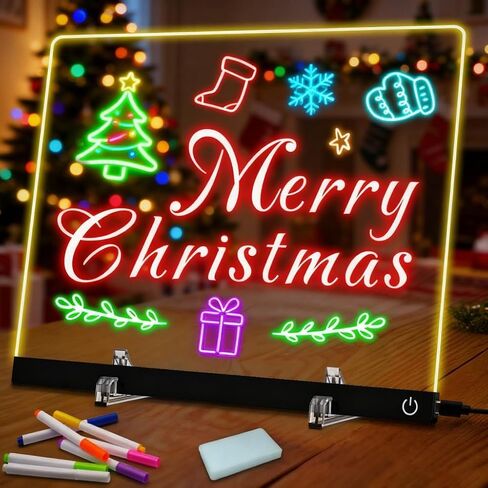 LED Note Board with 6 Colors, 11.8 X 7.9 4 Light Modes & Touch Control, Light Up Acrylic Dry Erase Board with Invisible Stand, 7 Markers, Message Board for Room, Office, Holiday Gift (Plug-in) in Saudi Arabia