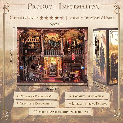 Book Nook Kit - ألغاز خشبي ثلاثي الأبعاد مع مصابيح LED التفاعلية ، ديكور مصغرة للقلعة الوسطى للبالغين والمراهقين ، إدراج رف الكتب الساحر لرواية القصص in Kuwait