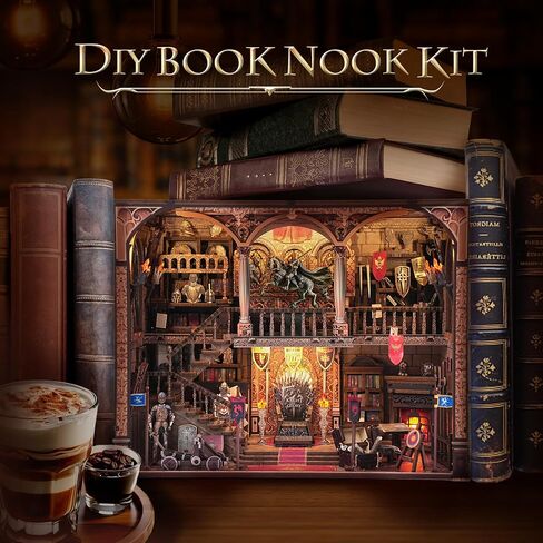 Book Nook Kit - ألغاز خشبي ثلاثي الأبعاد مع مصابيح LED التفاعلية ، ديكور مصغرة للقلعة الوسطى للبالغين والمراهقين ، إدراج رف الكتب الساحر لرواية القصص in Kuwait