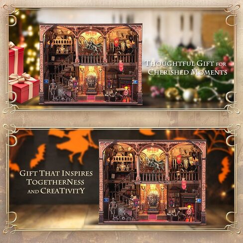 Book Nook Kit - ألغاز خشبي ثلاثي الأبعاد مع مصابيح LED التفاعلية ، ديكور مصغرة للقلعة الوسطى للبالغين والمراهقين ، إدراج رف الكتب الساحر لرواية القصص in Kuwait