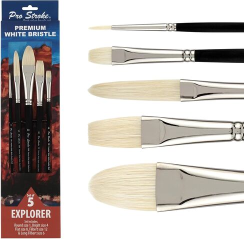 Creative Mark Mark Pro Stroke Premium White Chungking Hog Bristle Artist Paint Brush - Filberts مجموعة من 5 - Bristle Bristle Natural مع مقبض اللمس الناعم للزيوت ، والألوان المائية ، والأكريليك ، والألكينز ، والكازينز in Kuwait