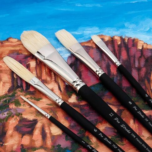 Creative Mark Mark Pro Stroke Premium White Chungking Hog Bristle Artist Paint Brush - Filberts مجموعة من 5 - Bristle Bristle Natural مع مقبض اللمس الناعم للزيوت ، والألوان المائية ، والأكريليك ، والألكينز ، والكازينز in Kuwait