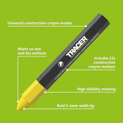 TRACER Construction Lumber Crayon Markers, Pack of 12 - Black. 12 x Black Multi Surface Marking Crayons in Saudi Arabia