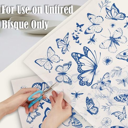 5pcs 5pcs butterfly transfres underglaze لملصقات نقل زهرة الفخار ملصقات السيراميك الشارات الزرقاء المائية نقل الورق من أجل البورسلين overglaze مينا الطين شريحة طين 20.5x14.6in in Saudi Arabia