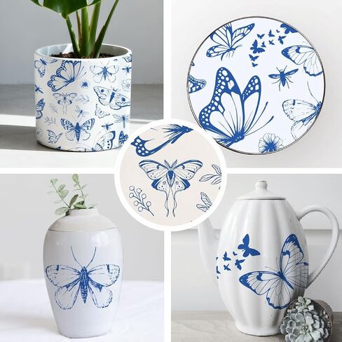 5pcs 5pcs butterfly transfres underglaze لملصقات نقل زهرة الفخار ملصقات السيراميك الشارات الزرقاء المائية نقل الورق من أجل البورسلين overglaze مينا الطين شريحة طين 20.5x14.6in in Saudi Arabia