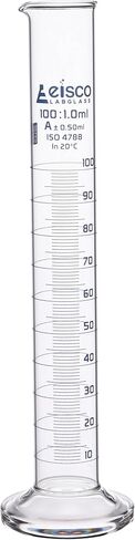 Graduated Cylinder, 50ml - Class A Tolerance ±0.50ml - Round Base - Blue Graduations - Borosilicate 3.3 Glass - Eisco Labs in Kuwait