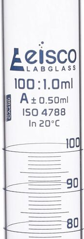 Graduated Cylinder, 50ml - Class A Tolerance ±0.50ml - Round Base - Blue Graduations - Borosilicate 3.3 Glass - Eisco Labs in Kuwait