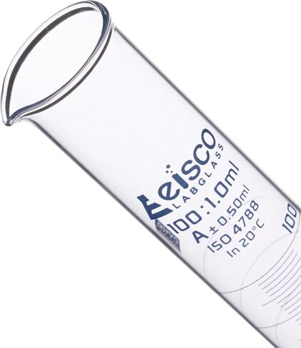 Graduated Cylinder, 50ml - Class A Tolerance ±0.50ml - Round Base - Blue Graduations - Borosilicate 3.3 Glass - Eisco Labs in Kuwait